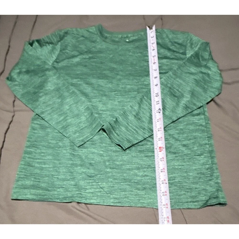 Tek Gear Boys T-Shirt, Green Heather, Crew Neck, Long Sleeve-Size M